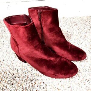 Burgundy Red Wine Velvet Ankle Boots Women Size 8.5